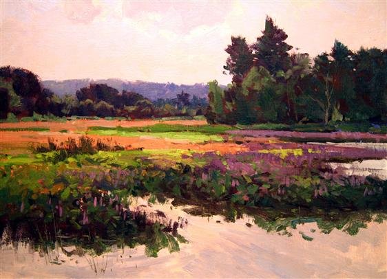 Bernard Corey Painting: Lupines. oil on canvas. 10x14. unsigned. unstretched. Good
