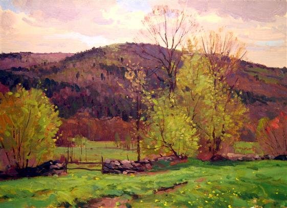 Bernard Corey Painting: Stone Wall. oil on canvas. 10x14. unsigned. unstretched. Good