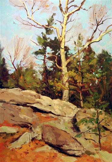 Bernard Corey Painting: Lone Tree. oil on canvas. 10x14. unsigned. unstretched. Good