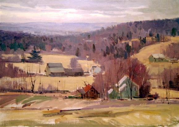 Bernard Corey Painting: Break in the Sky. oil on canvas. 10x14. unsigned. u. Good