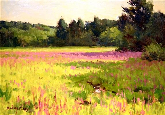 Bernard Corey Painting: Spring Meadow. oil on board. 7 3/4x11. l.l. u. Good. glabel