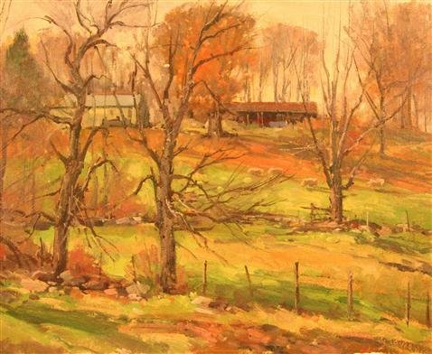 Bernard Corey Painting: Grazing. oil on board. 11 1/4x13 3/4. unsigned. u. Good
