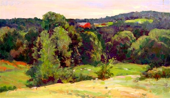 Bernard Corey Painting: Red Peak. oil on board. 8x14. unsigned. u. Good