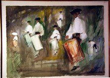 Robert Lee Watercolor: Robert Lee Watercolor Drummers