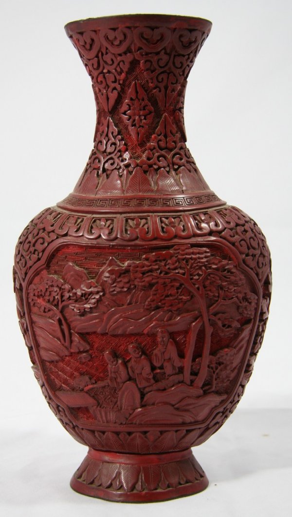 Chinese Cinnabar Vase: Old Chinese Cinnabar vase, height 10, width 5 1/2 inches