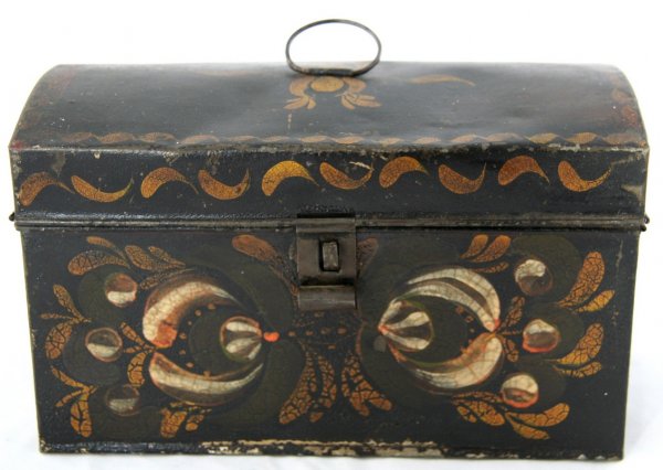 Tole Trunk with Flowers: Tole trunk decorated with flowers, ht. 5 1/2, wd. 8 1/2