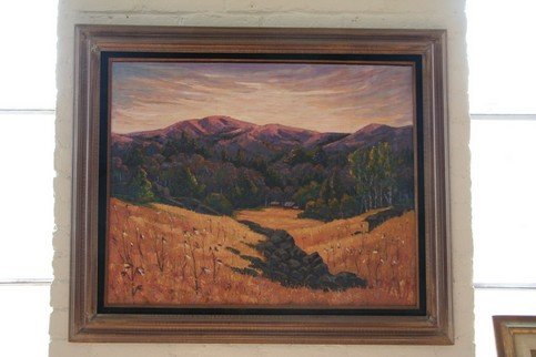 Polish Impressionist Painting: Polish Impressionist painting on board, New England farm scense, old price tag on back $500