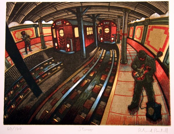 Richard Pantell Linocut: Richard Pantell Linocut, Stereo, Print Club of Albany, 2000, 60/160, ht 15, wd. 17 1//2