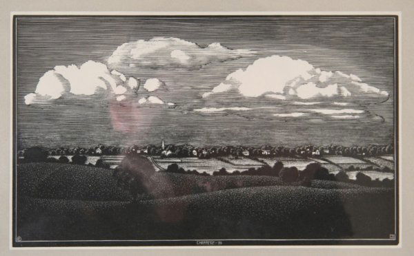 Asa Cheffetz Wood Engraving: Asa Cheffetz Wood Engraving, excellent condtion, signed in block Cheffetz, 35, sight in matt ht. 8, wd. 10 1/2 inches.