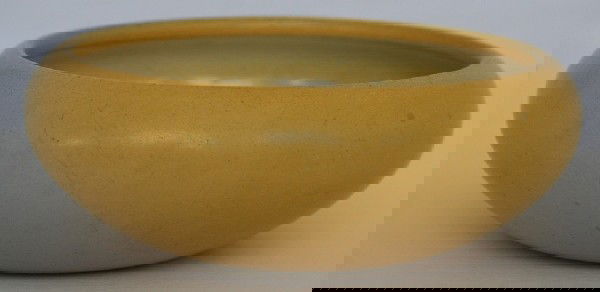 Marblehead Pottery Yellow Vase: Marblehead Pottery yellow vase, impressed, mark, excellent condition, height 2 1/4, diameter 6 1/4 inches