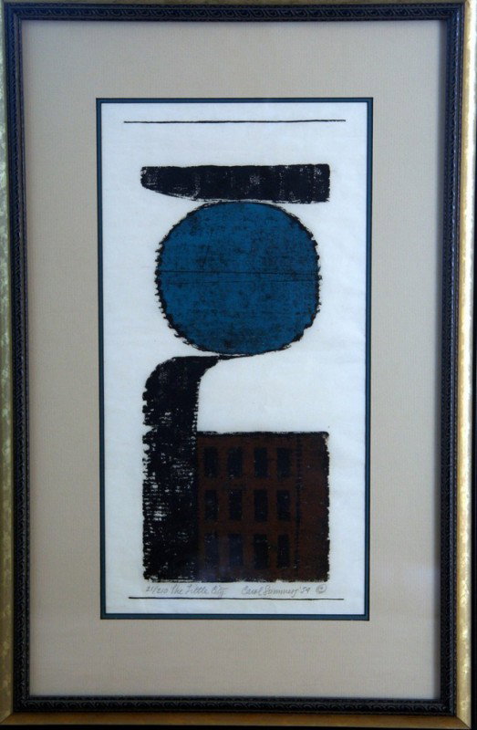 Carol Summers (b.1925) Woodcut The Little City: Carol Summers (b.1925) Woodcut, The Little City from 1954, on Japanese paper, 21/210, height 17 1/2, width 9, nicely framed. Works by this artist sell for over $3,000 at galleries. About the artist: C