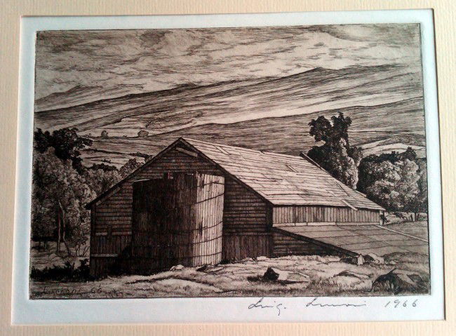 Luigi Lucioni (1900-1988) Signed Etching: Luigi Lucioni (1900-1988) Barn in the Hills, signed etching, dated 1966, ht. 8 1/2, wd. 10 inches, unframed in print folder for The Print Club of Albany. About the artist: LUIGI LUCIONI (b Malante, It
