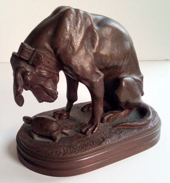 Alfred Jacquemart (1824-1896) Bronze Dog: Alfred Jacquemart (1824-1896) Bronze Dog & Turtle, ht. 6, wd. 7, beautiful patina. Provenance: A Groton, MA estate