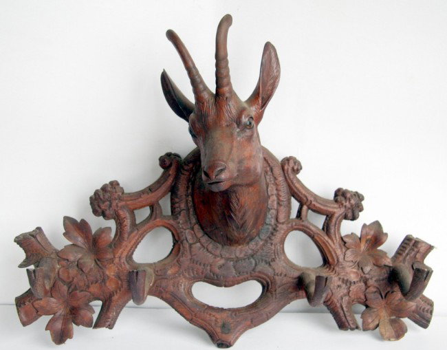 Black Forest Hat Rack: Blark Forest carved hat rack, glass eyes, ht. 18 1/2, width 24 1/2 inches