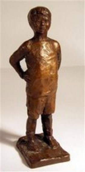 Valerie Harrisse Walter (b.1892) Bronze Statue: Valerie Harrisse Walter (American, b.1892) bronze boy and wax sculpture, signed on base, bronze has nice patina good condition, wax model has minor nicks, height 7 1/2, width 2 1/2 inches. Works by th