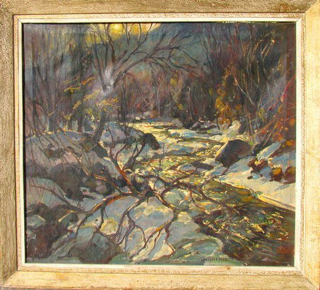 William Lester Stevens Oil on Canvas: William Lester Stevens, (1888-1969), , oil on canvas, ht. 32, wd. 36, original frame ht. 38, wd. 41 3/4 inches. More about the artist: Born in Rockport, Massachusetts, impressionist painter William St
