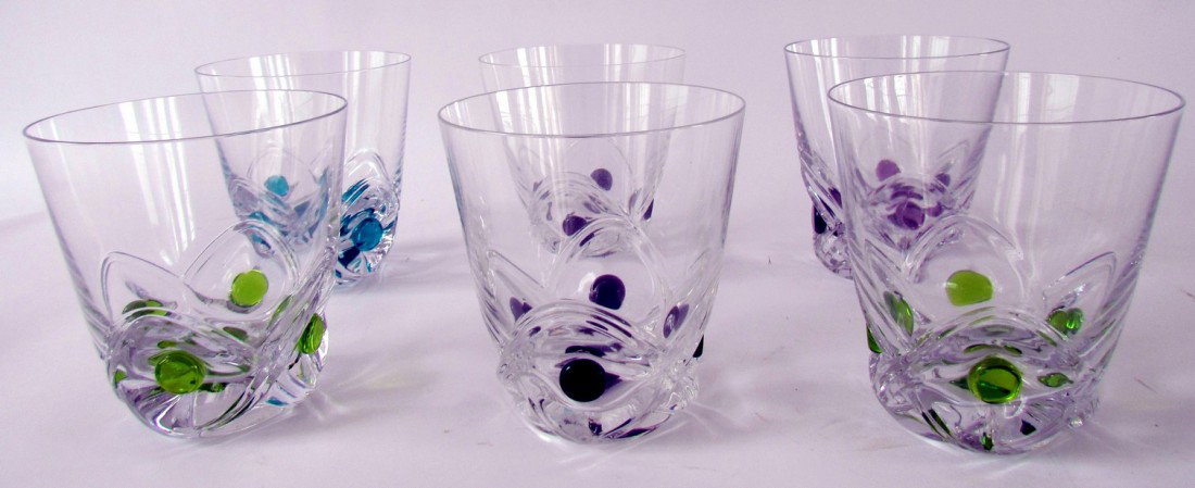 Six Lalique Tumblers: Six Lalique crystal "Floride" tumblers, ht. 4 1/4, diam. 4. Provenance: From the estate of Monsieur Edouard Pignarre. He was the chauffeur for Allen Dulles during the end of World War II. Edouard Pign