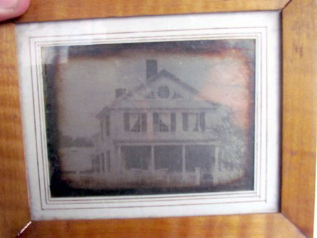 Daguerreotype of House in Maple Frame: Daguerreotype of house in maple frame, ht. 3 1/2, wd. 4 1/2 inches
