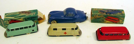 Group Antique Toy Cars: Group Antique Toy Cars including Kolner wind up Jaguar with key