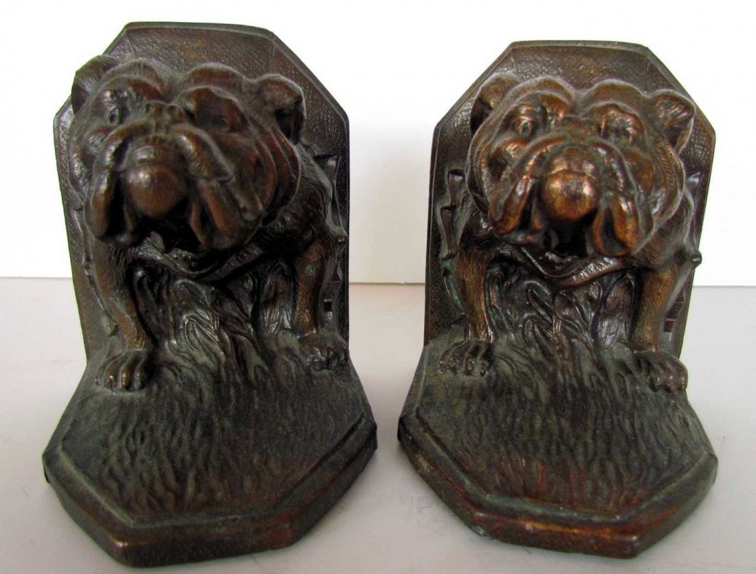 Jennings Brothers Bulldog Bookends: Bulldog bookends, Jennings Brothers, rare, bronze finish, ht.. 5 inches
