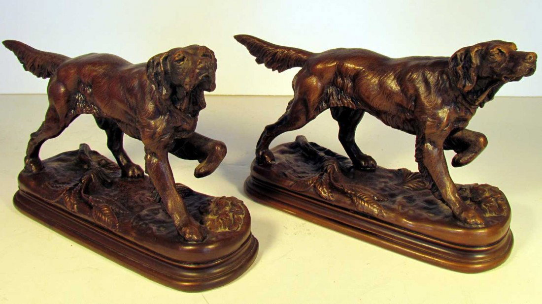 Jennings Brothers Setters Bookends: Jennings Brothers Setters Bookends, ht. 5 1/2, wd. 8, marked JB, 2240
