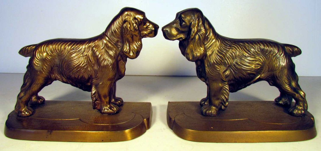 Spaniel Bookends: Spaniels Bookends, possibly Frankart, ht. 5 3/4