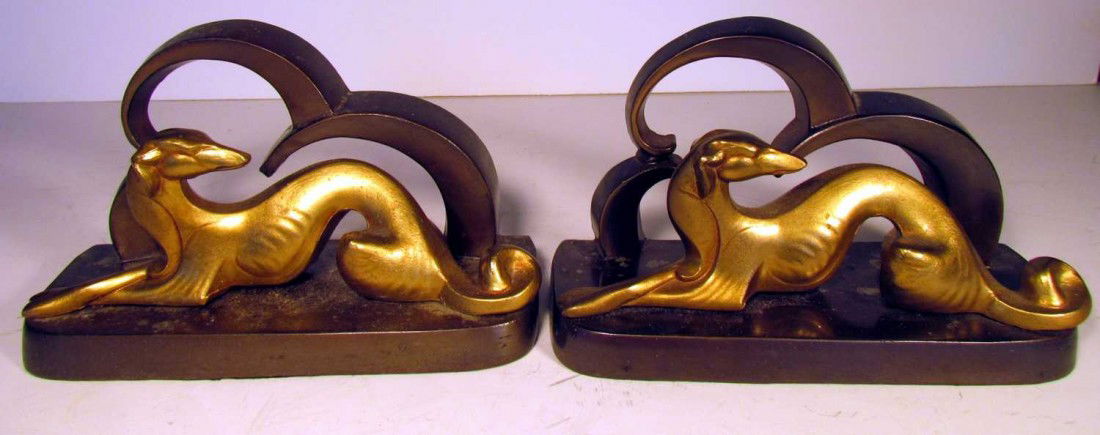 Frankart Greyhound Bookends: Frankart greyhound bookends, marked Frankart, ht. 4