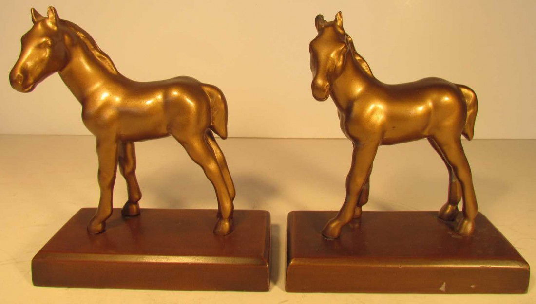 Art Deco Horse Bookends: Pair Art Deco horse bookends, possibly Frankart, ht. 6 1/4