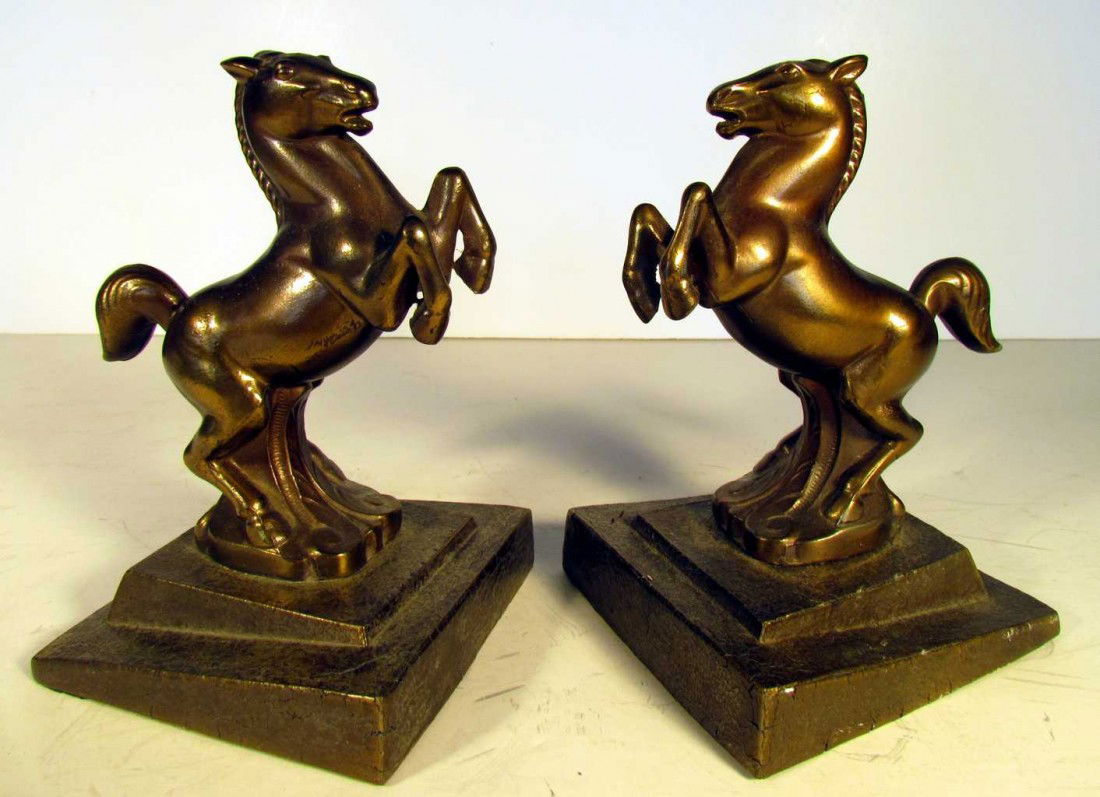 Art Deco Horse Bookends: Art Deco Horses on Pedestals, possibly Frankart, ht. 6