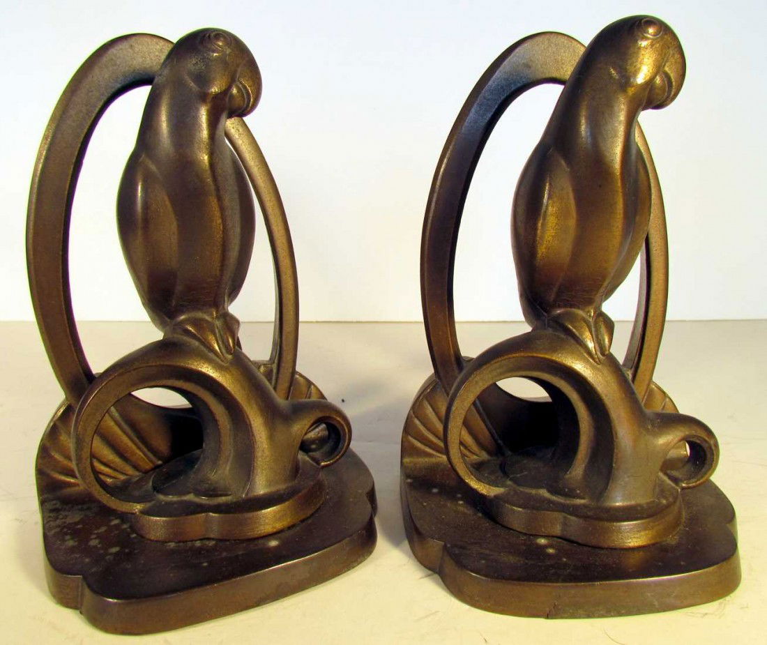 Frankart Art Deco Parrot Bookends: Frankart Parrot Art Deco Bookends, ht. 6 1/2