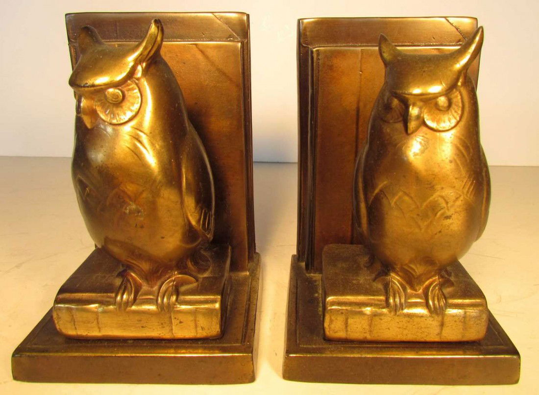 Frankart Art Deco Owl Bookends: Frankart Art Deco owl bookends, ht. 6