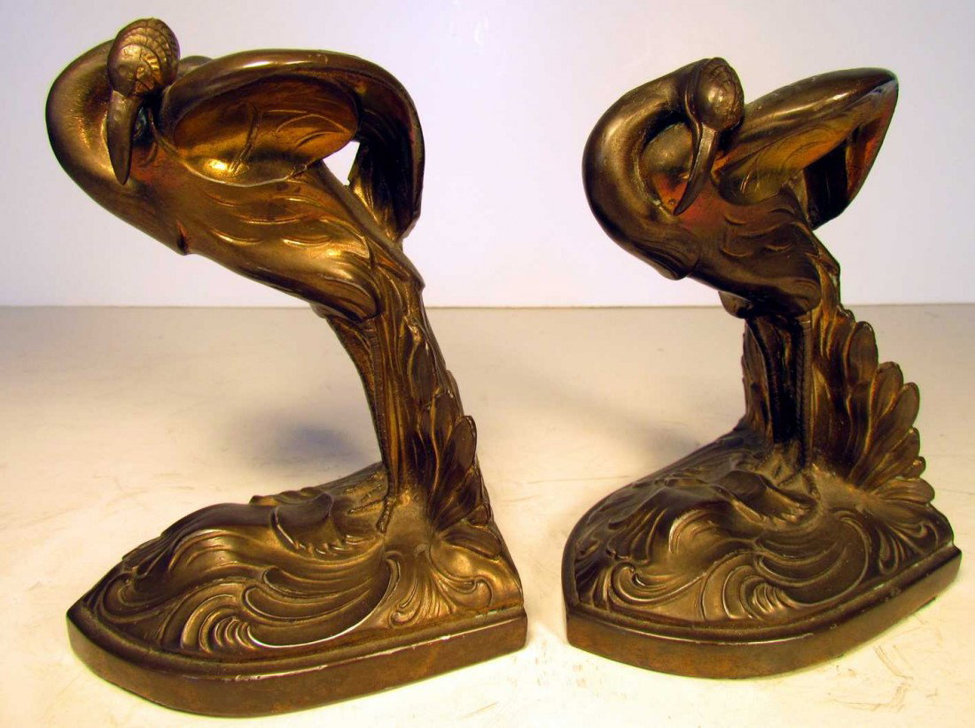Jennings Brother Flamingo Bookends: Jennings Brothers Flamingo Bookends, marked J.B., 3024, ht. 5 1/2