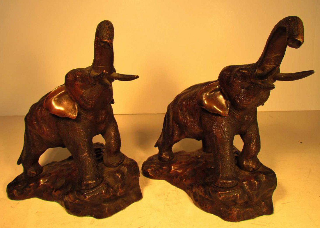 Jennings Brothers Elephant Bookends: Jennings Brothers elephants, bronze patina, marked JB, 2672, ht. 8 1/4