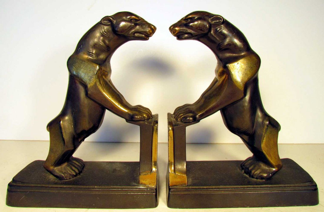 Large Panther Bookends: Large Panther Bookends, ht. 8 1/4