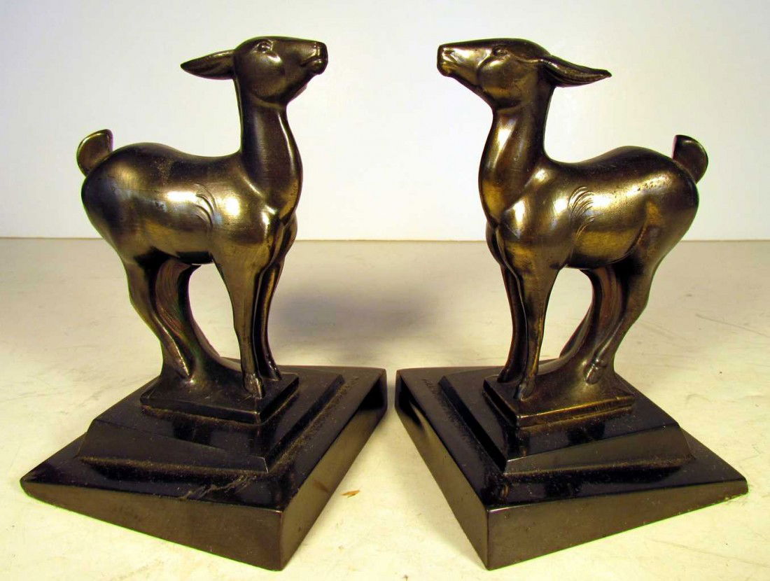 Frankart Deer Bookends on Black Base: Frankart Deer Bookends, black base, ht. 5 1/2