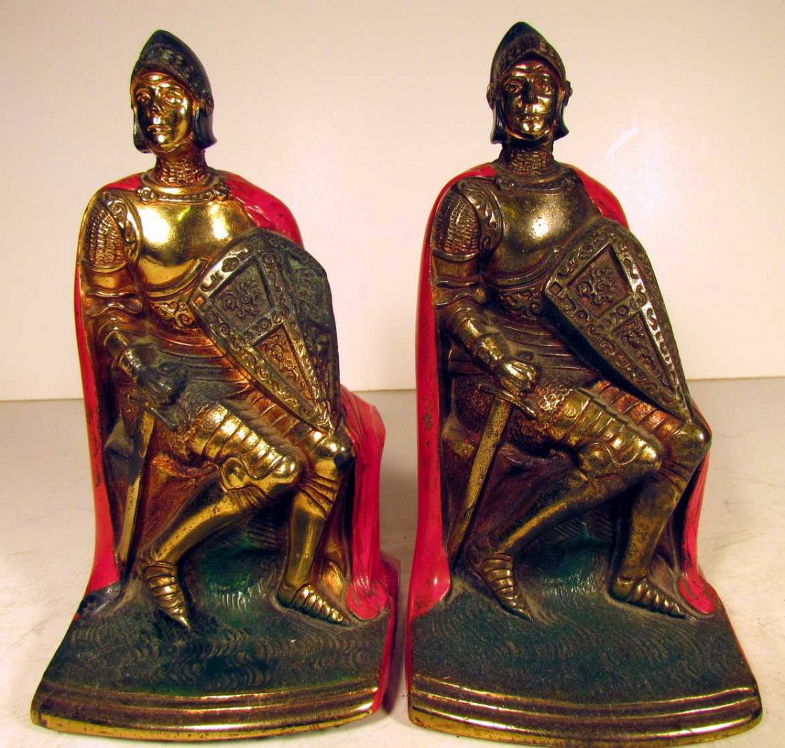 Tow Knights in Red Bookends: Two Knights in Red Bookends, minor cracks near base, ht. 6