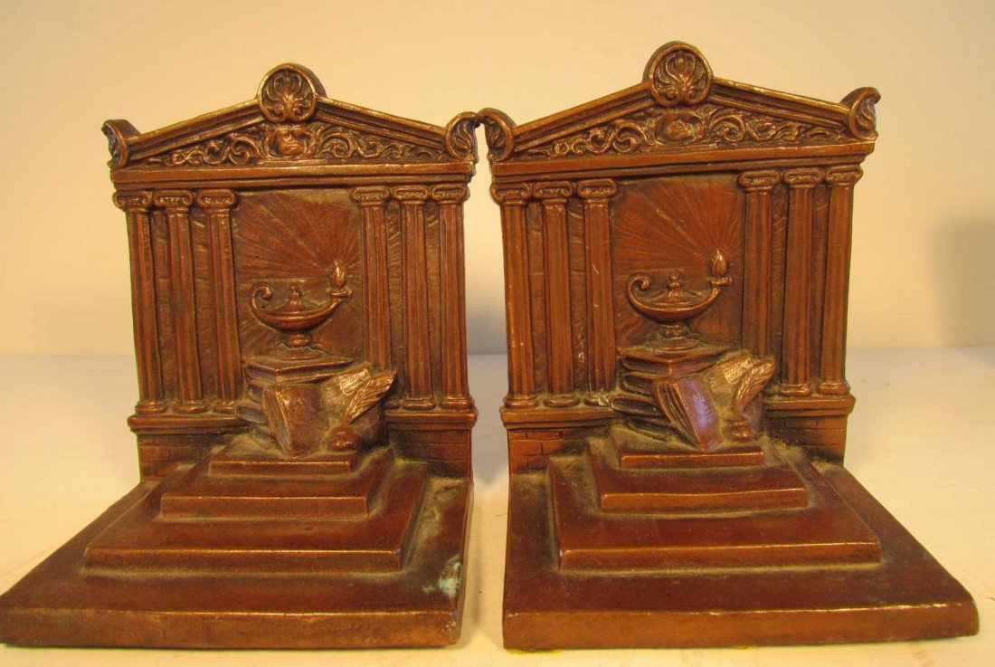 Lamp of Knowledge Bookends: Lamp of Knowledge Bookends, ht. 5, marked WB