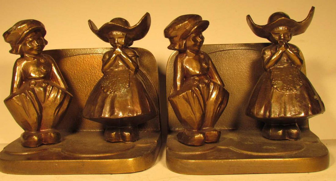 Frankart Dutch Boy and Girl Bookends: Frankart Art Deco Dutch Boy & Girl Bookends, ht. 5 1/4