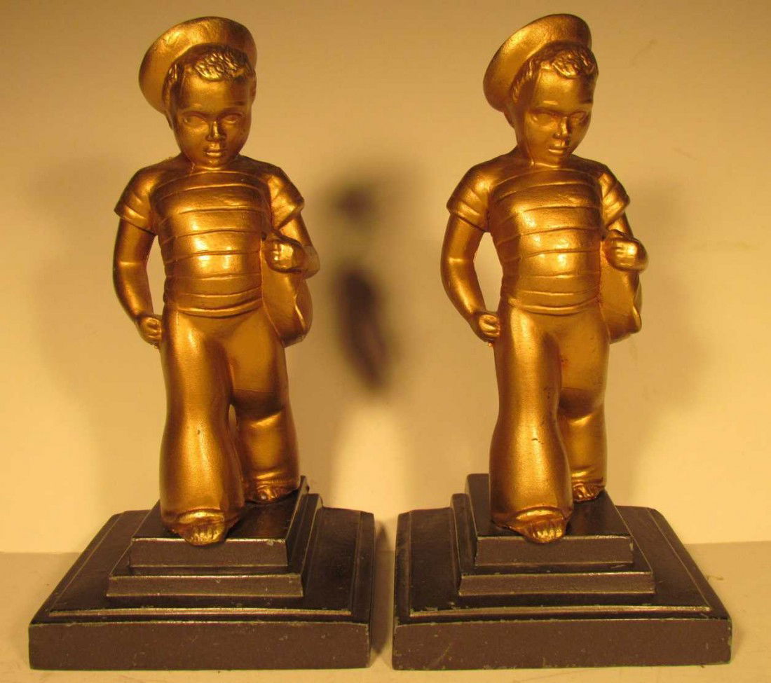 FrankArt Dutch Boy Bookends: FrankArt Dutch Boy Bookends, Art Deco, ht. 7 1/2