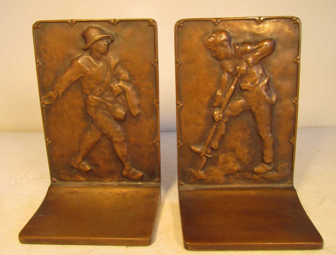 Digger and Sower Bronze Bookends: Digger and Sower Bronze Bookends, Judd, ht. 5 3/4, rare