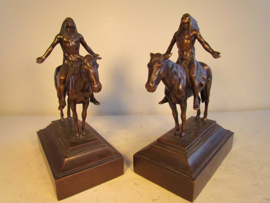 Appeal to the Great Spirit Bookends: Appeal to the Great Spirit Bookends, c.1926, metal, ht. 7 3/4, CED for Cyrus Edwin Dallin, rare