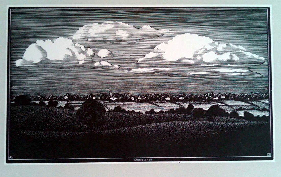 Asa Cheffetz (1897-1965) Wood Engraving: Asa Cheffetz, wood engraving, Clous over the Valley, signed in block as usual, dated 1935 in block, ht. 13, wd. 18 inches. About the artist: Born in Buffalo, New York, Asa Cheffetz had a studio in Spr