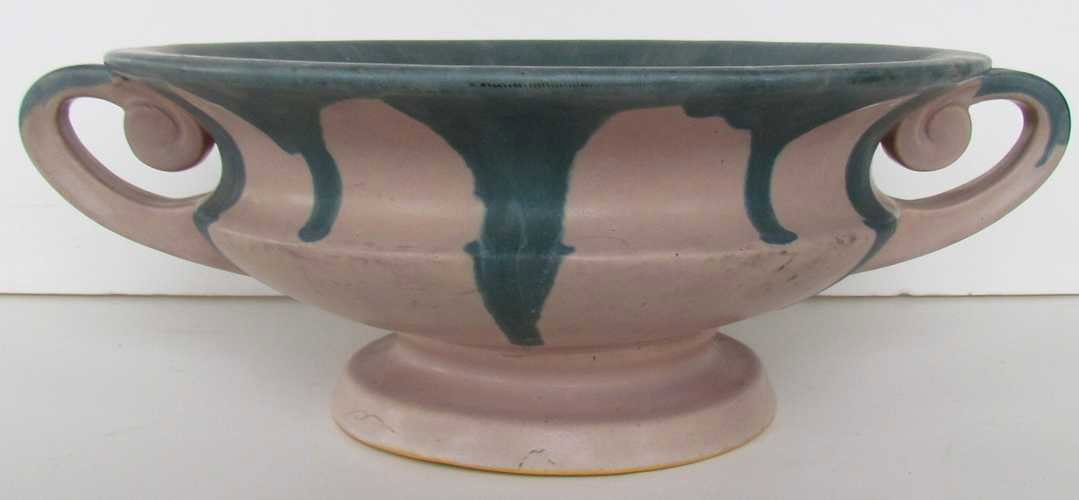 Large Roseville Pottery Carnelian I Compote: Large Roseville Pottery Carnelian I Compote, ht. 5, wd. 14, blue stamp mark
