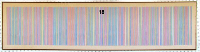 Gene Davis Roman Candle Large Painting: Large Gene Davis "Roman Candle", width 11 1/2 ft.,