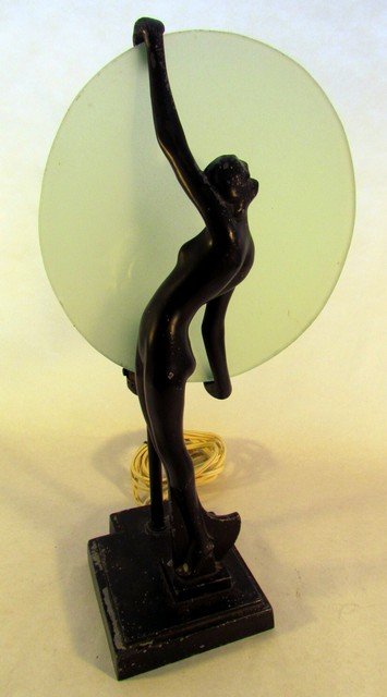 Art Deco FrankartNude Lamp: Art Deco Nude Lamp, marked Frankart, some paint loss, cord replaced, ht. 15 1/4, wd. 8 1/4.