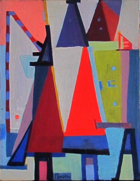 Peter Busa (1914-1985) Oil on Canvas: Peter Busa (1914-1985, oil on canvas, "Entourage", ht. 18, wd. 17, signed Busa