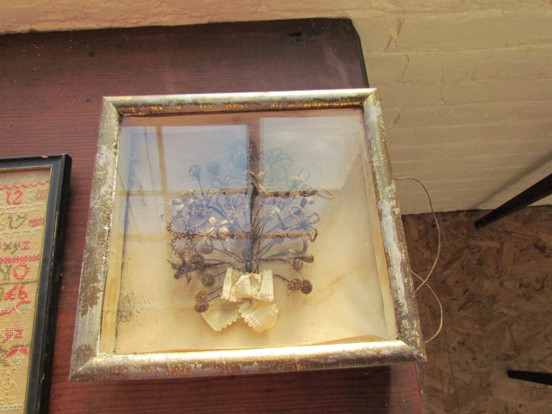 Early HairPiece: Early Hairpiece in shadow box, as-is, frame approx. 9 inches square.