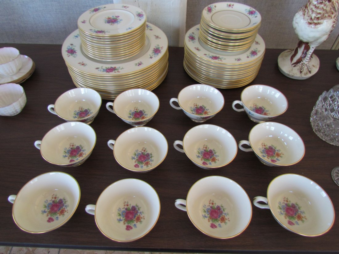 Approx. Fifty Eight Pieces Lenox Rose Dinnerware: Approx. Fifty Eight Pieces Lenox Rose Dinnerware