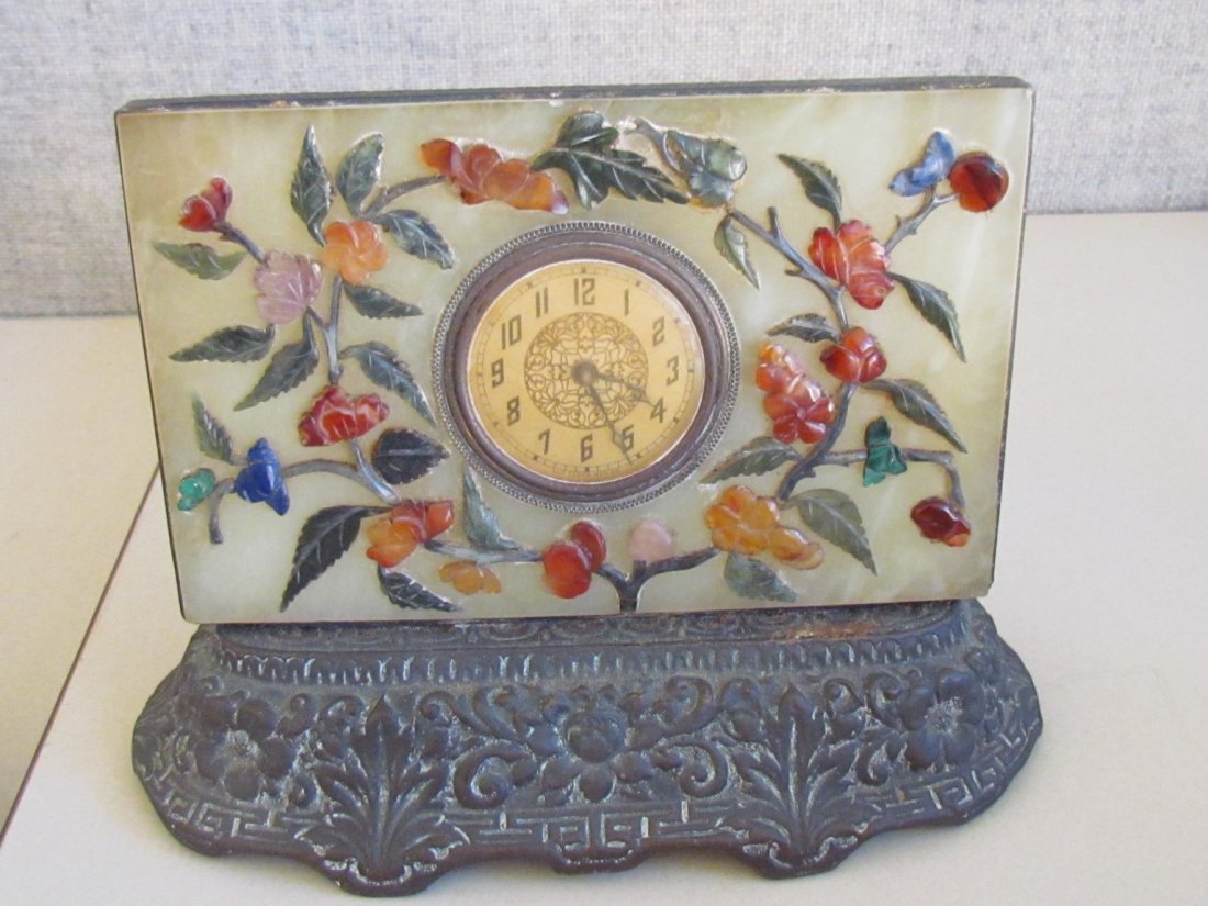 Asian Table Clock: Asian Table clock encrusted with semi-precioius stones