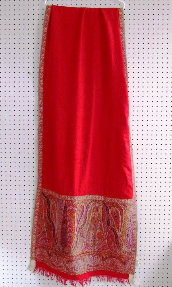 Fine Victorian Shawl/Throw Brilliant Colors.: Fine woven Victorian Shawl/Throw in brilliant colors. Very minor moth damage. Measures 111 in. lg. by 25 in. wide.